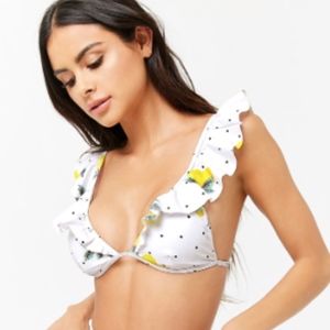 F21 Lemon & Polka Dot Print Bikini Top
